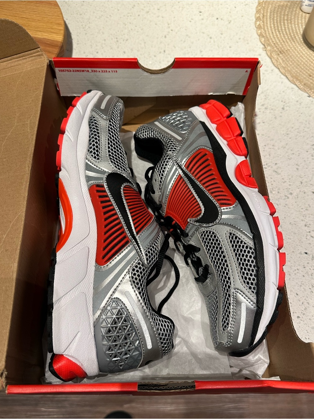 Men’s l Red and Silver Nike Zoom Vomero 5 Sneakers